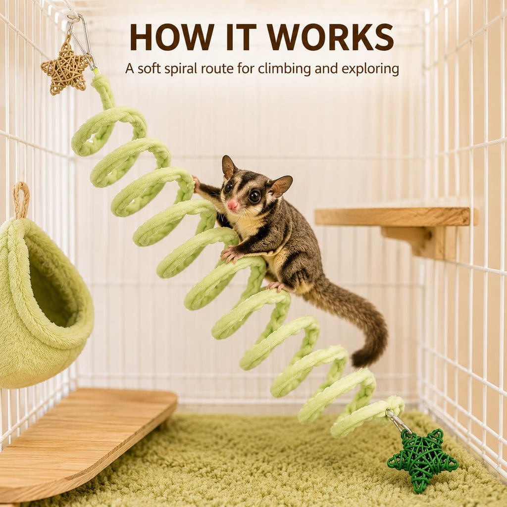 4-Pack Sugar Glider Climbing Toys, Elastic Spiral Cage Ropes