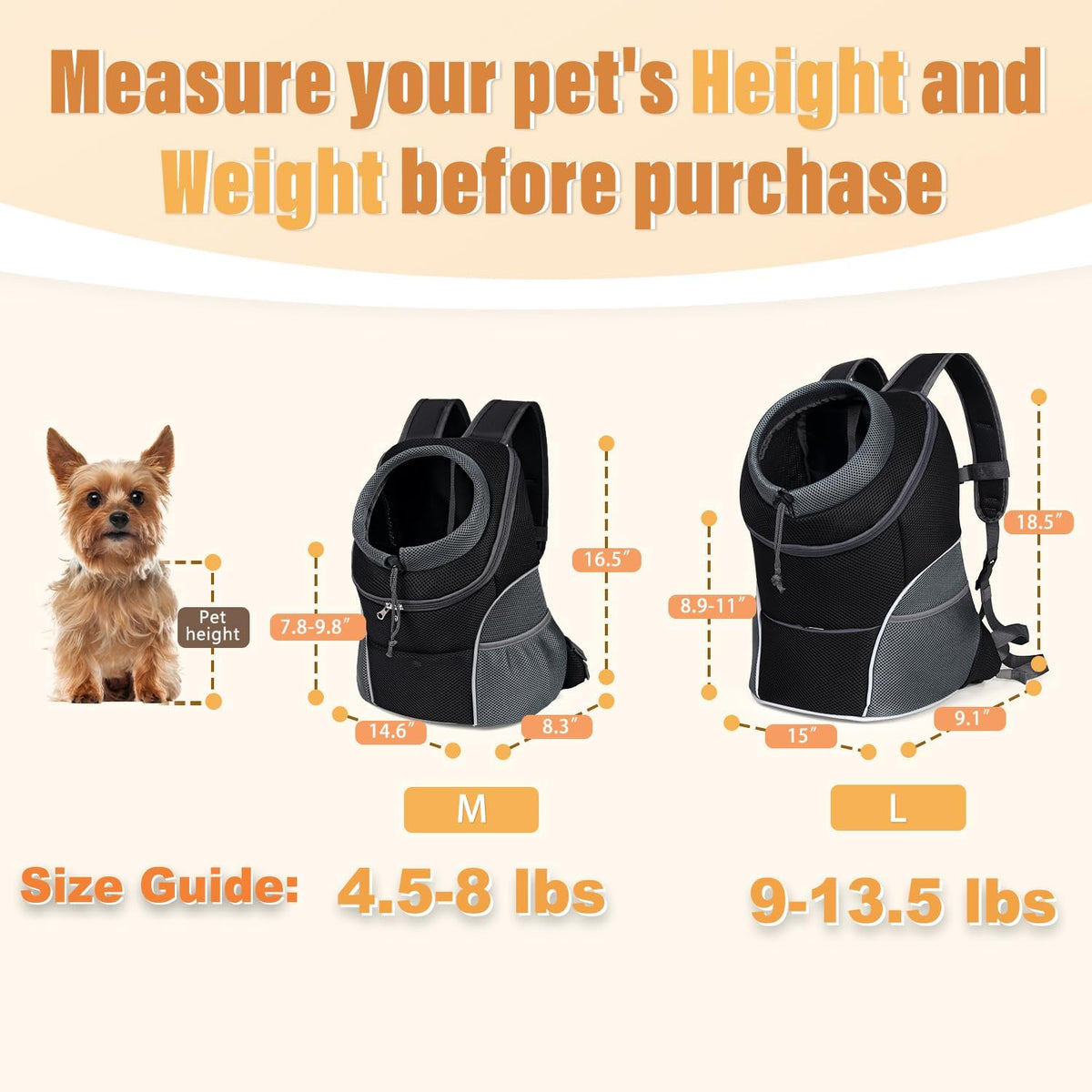 Dog Front Carrier Backpack, Adjustable Breathable Dog Backpack