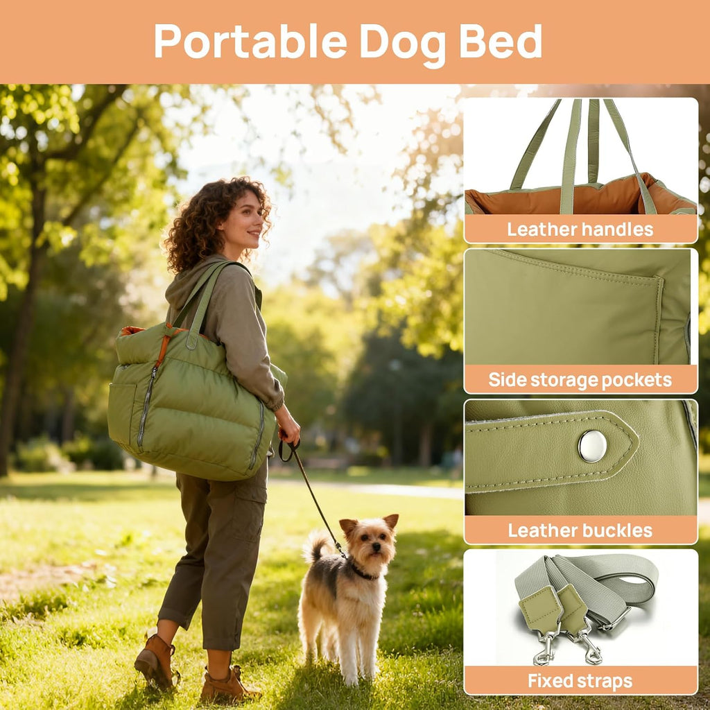 Dog Car Seat Bed for Small & Medium Dogs Under 30lbs, Premium Dog Car Seat, Soft & Stylish & Waterproof, Easy to Clean for Front or Back Seat (Green)