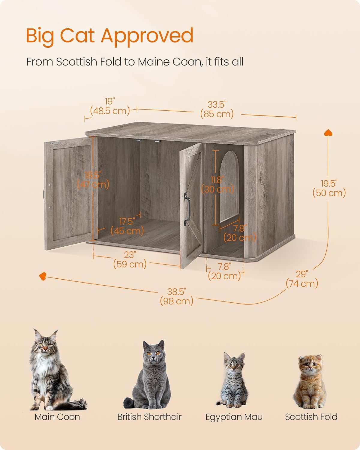 Feandrea Double Cat Litter Box Enclosure for 2 Cats, Front Entry