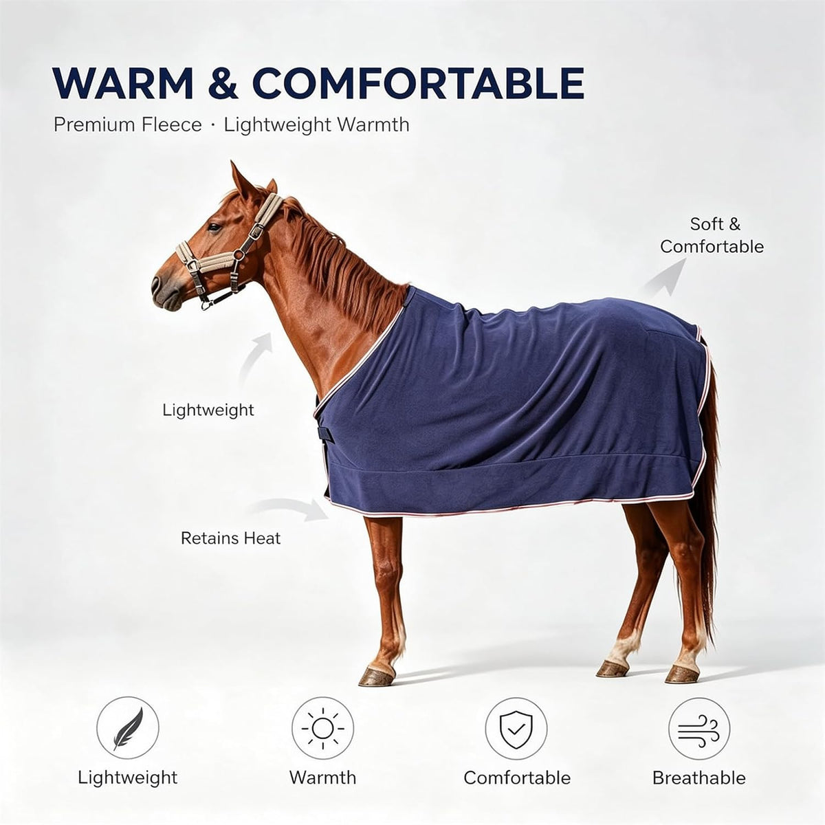 Horse Rug Fly Sheet Lightweight Cooler Blanket for Horses with Velcro Front Moisture Wicking Breathable Turnout Rug for Spring Fall, Blue