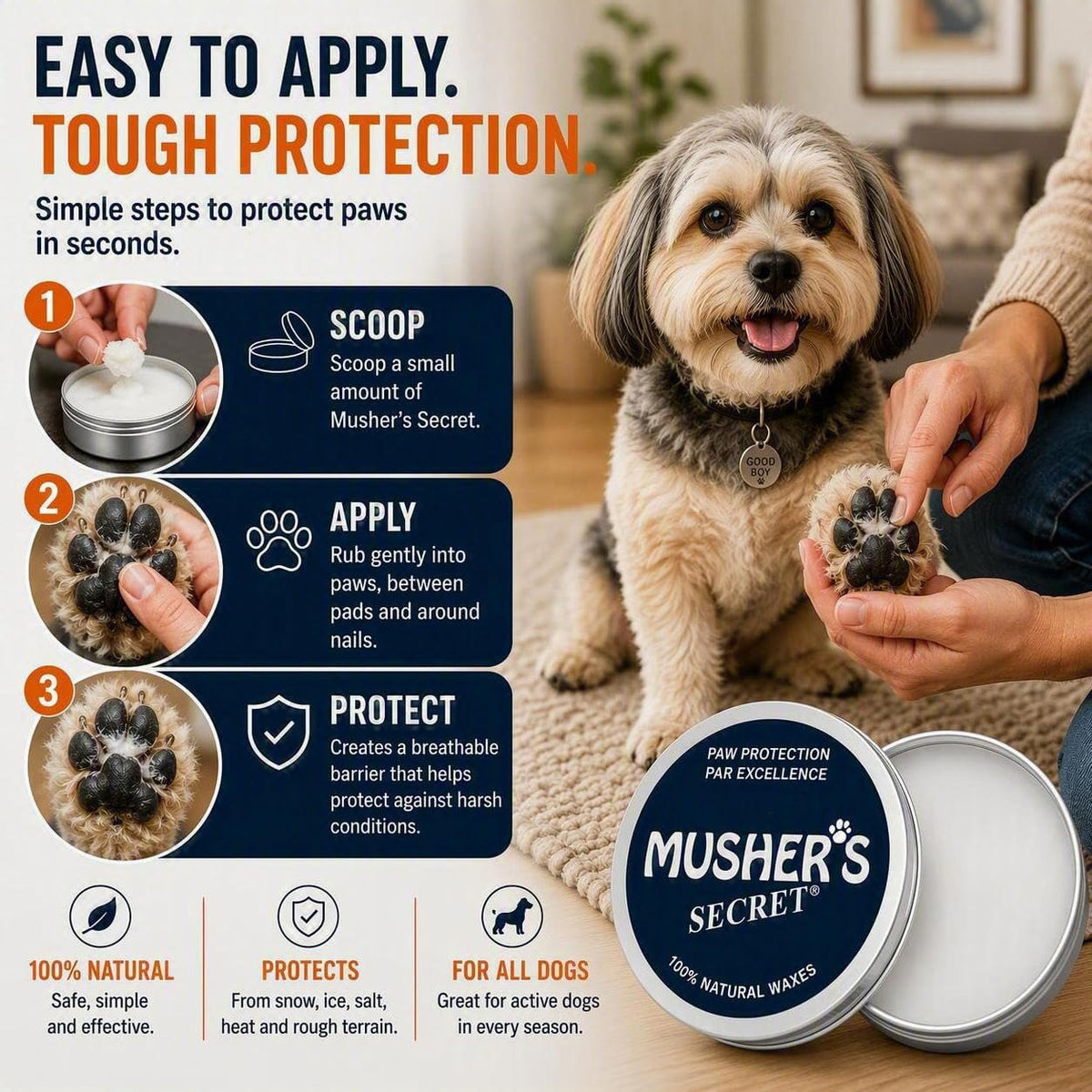 Musher's Secret All-Natural Dog Paw Balm, All-Season Paw Protector, 60 gr