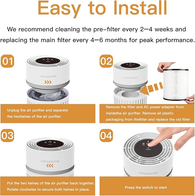 MEGAWISE Air Purifier for Large Rooms, 25db Filtration System Cleaner Odor - Image 5