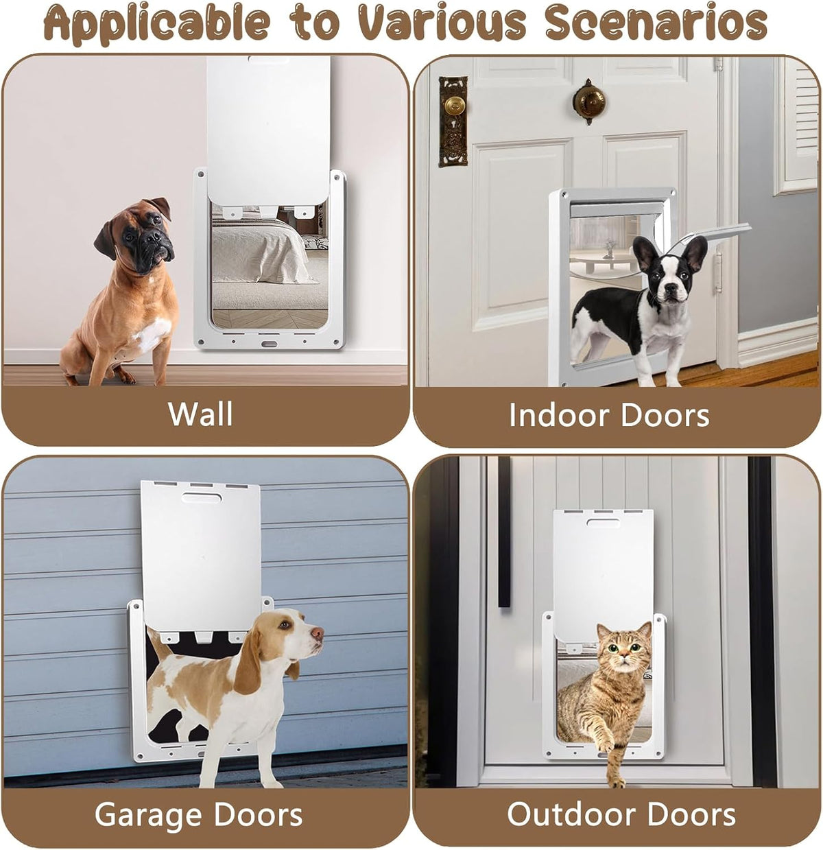 Never Rust Plastic Dog Door with Soft Clear Magnetic Flap and Snap-in Closing Panel, 12x14'' 2-Way Locking Pet Door for Doors and Walls up to 2.17'' Thick, Weatherproof Cat Door, Easy to Install (S)