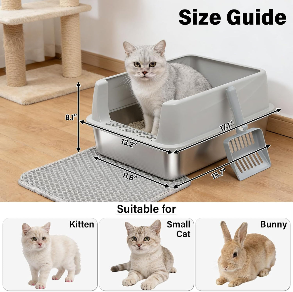Stainless Steel Litter Box with Lid,Cat Litter Box for Kitten