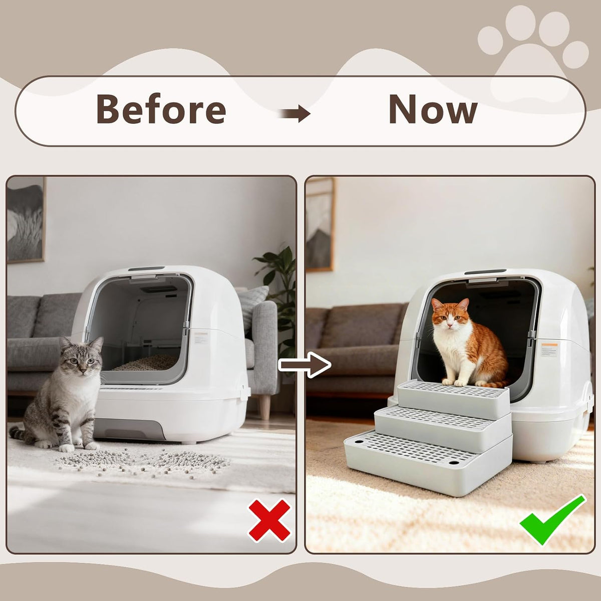 Adjustable 3-Step Cat Ramp for Litter Box, Litter Trapper, Grey