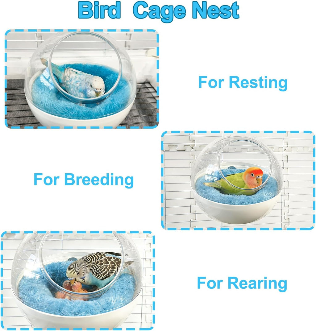 Bird Nest, Warm Bird Bed for Cage, Clear Parrot Nesting House with 2 Mats Hanging Parakeet Cage Accessories for Lovebird, Canary, Budgie, Finch, Hamster (Clear)