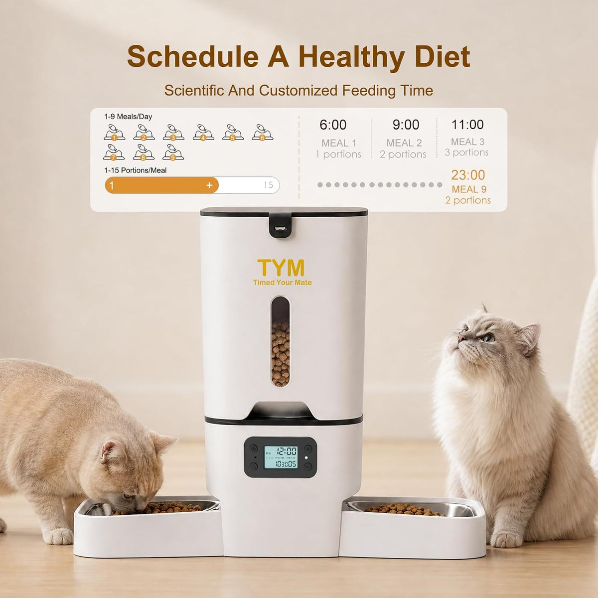 Automatic Cat Feeder 2 Cats, 7L Dry Cat Food Dispenser with Double Bowls