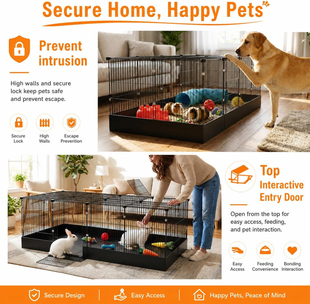 Guinea Pig Cages DIY Small Animal Playpen with Waterproof Liner, Expandable Cage for Guinea Pigs, Metal Wire Yard Fence Rabbit Cage