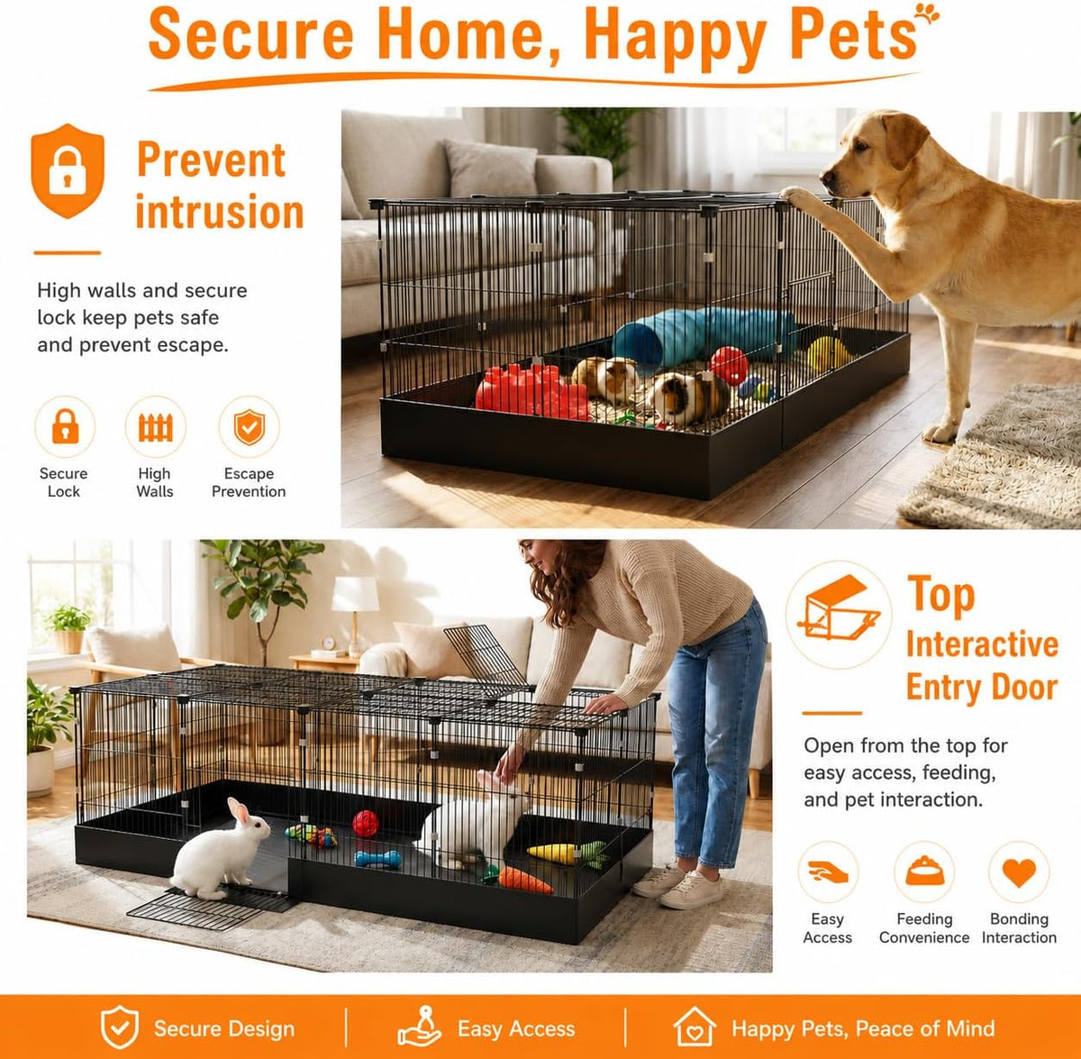 Guinea Pig Cages DIY Small Animal Playpen with Waterproof Liner, Expandable Cage for Guinea Pigs, Metal Wire Yard Fence Rabbit Cage