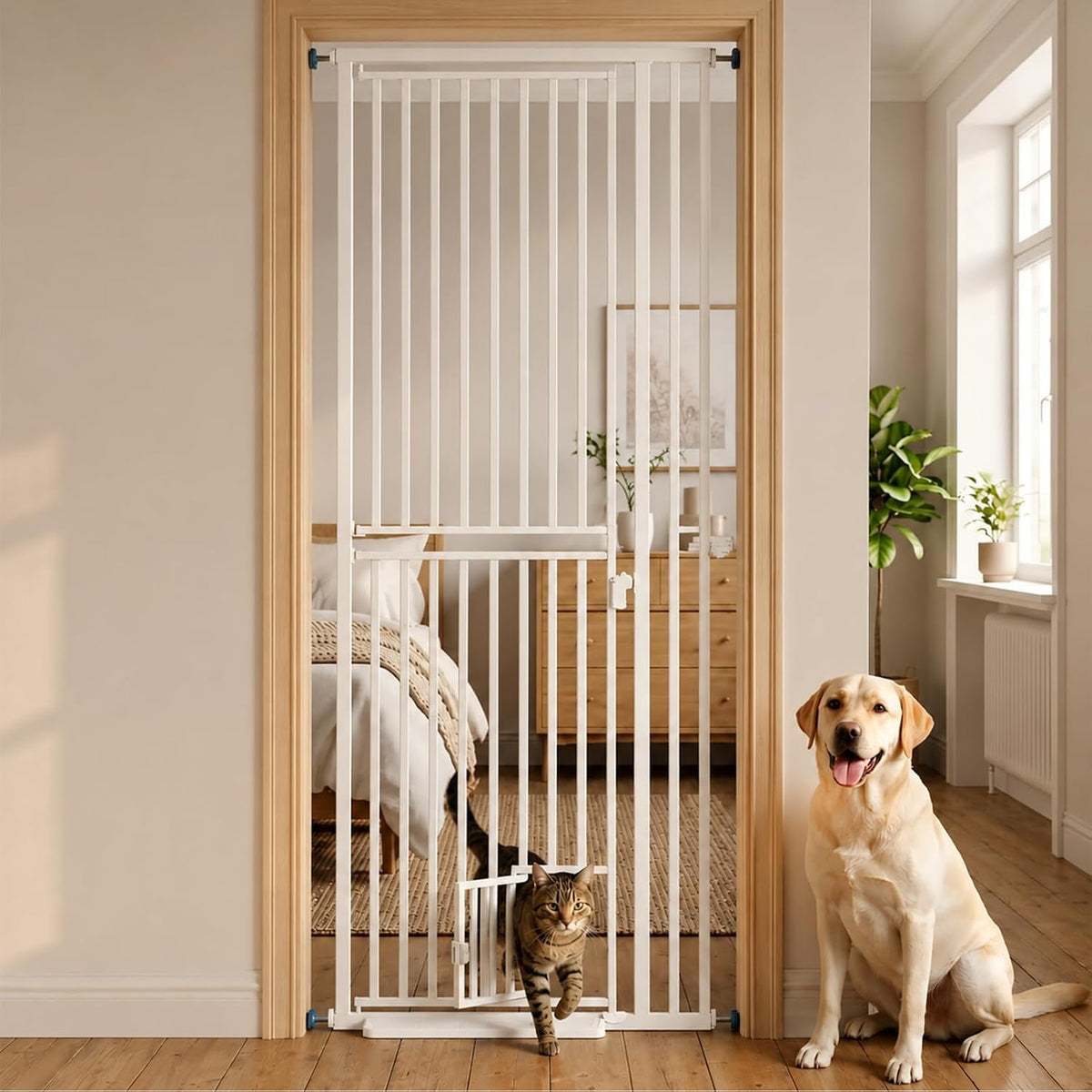 78.7" Extra Tall Pet Gate with Cat Door 27.5"-37.4" Wide Cat Gate