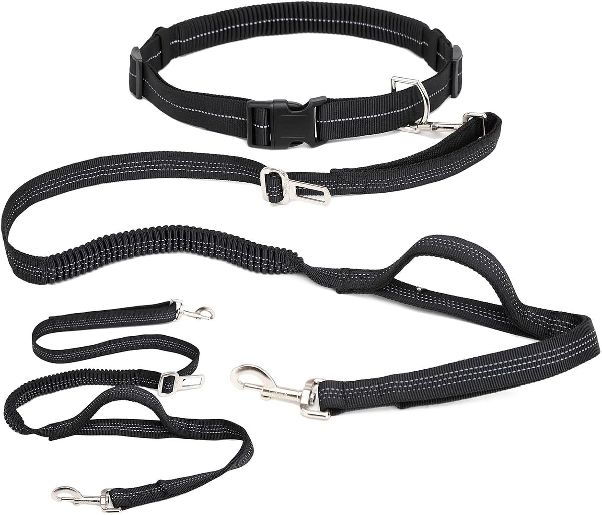 Dual 4-in-1 Waist Leash for Dog Walking | Hands Free Running Leash for Medium Large Dog that Pull | Training,Hiking,Jogging,Camping,Travel