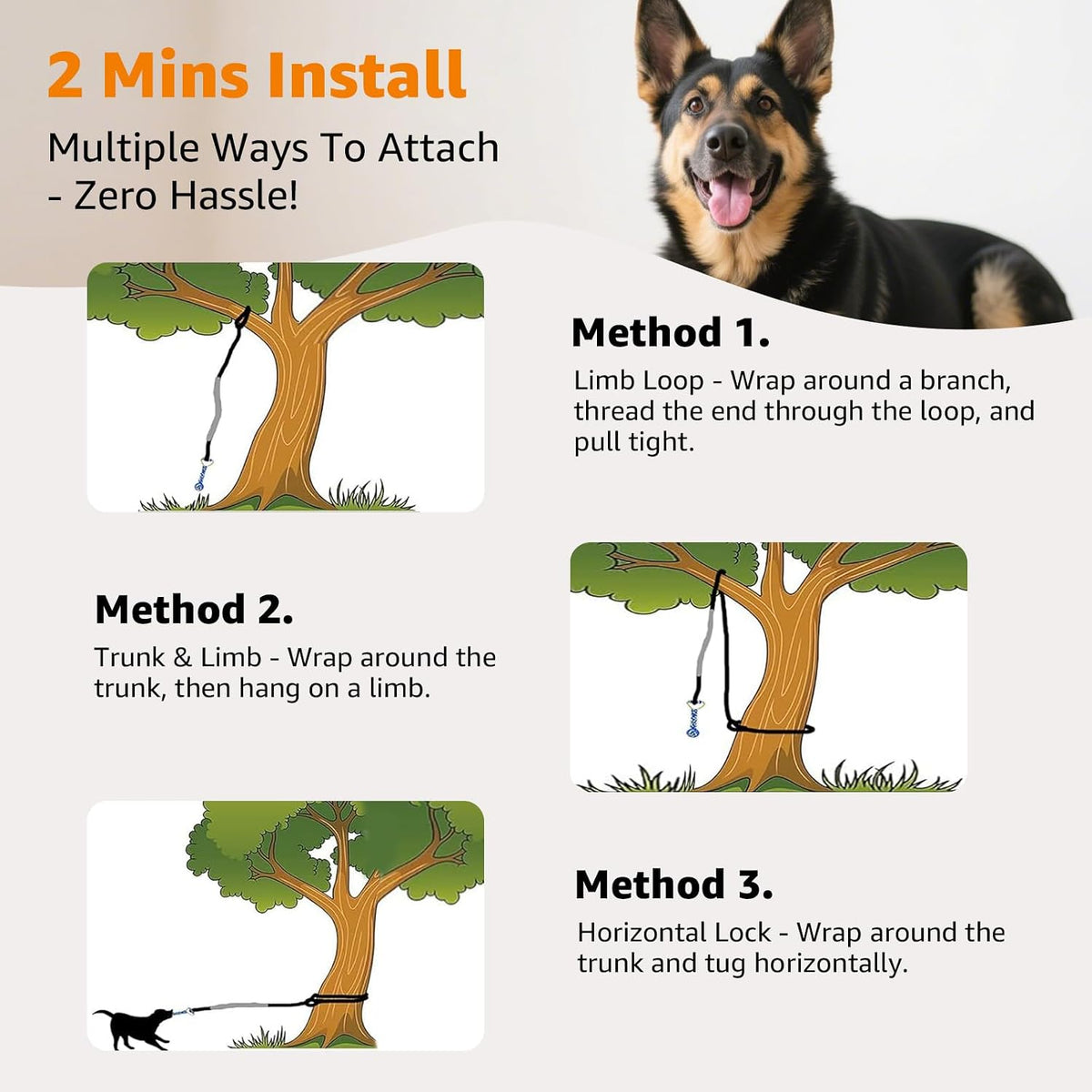 LOOBANI Outdoor Bungee Hanging Toy, Tether Tug of War Dog Toys, Black