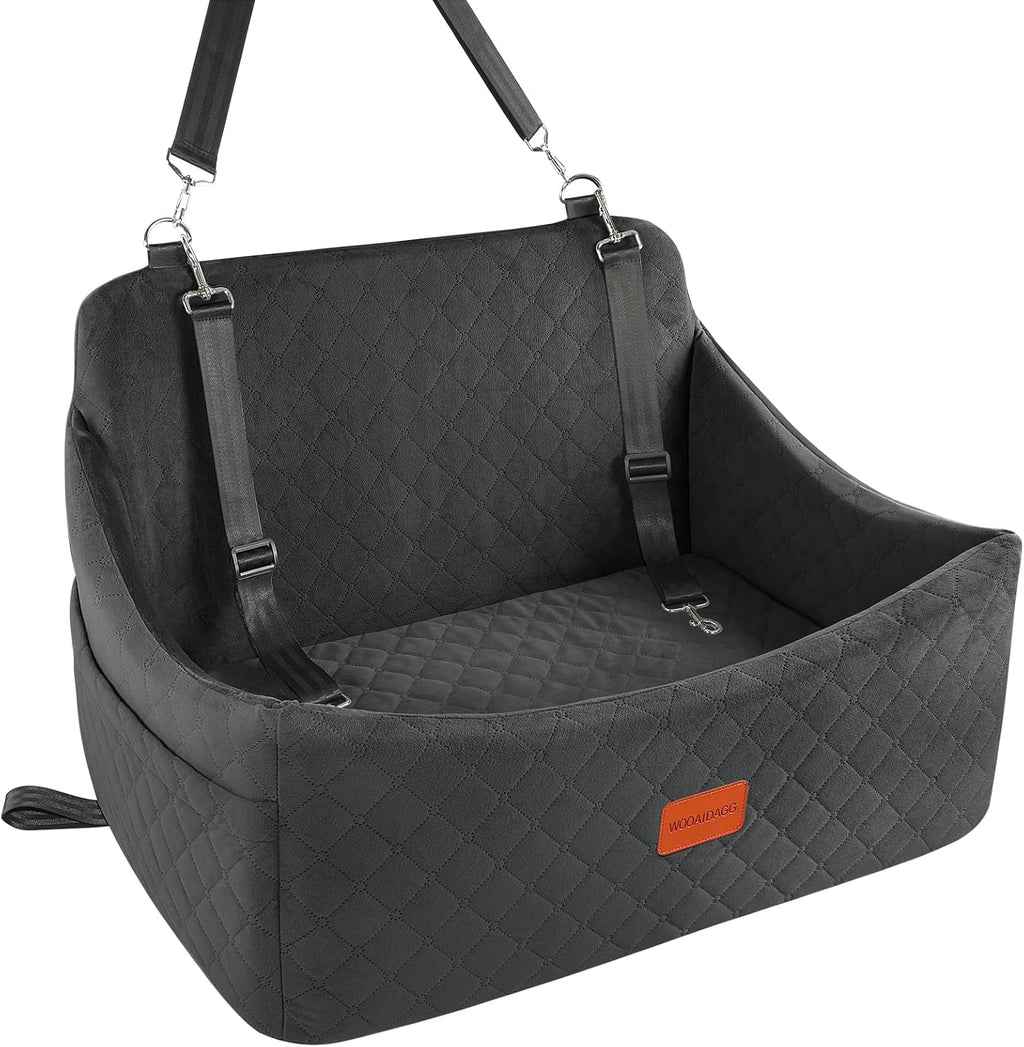 Wooaidagg Dog Car Seat for Medium & Large Dogs Up to 55lbs, Memory Foam Cushion, Washable Cover, Safety Straps & Non-Slip Bottom(Black,Large)