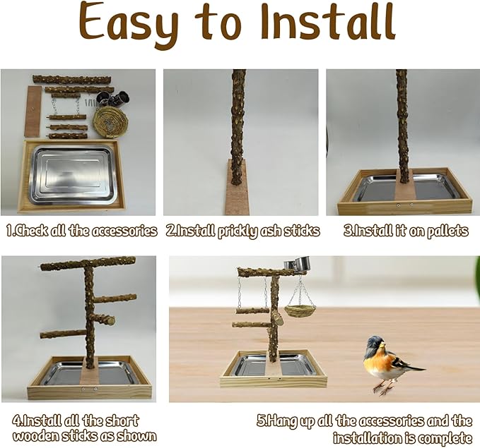 Tfwadmx Bird Perch Natural Wood Stand Toy Parrot Play Stand Platform and - Image 4