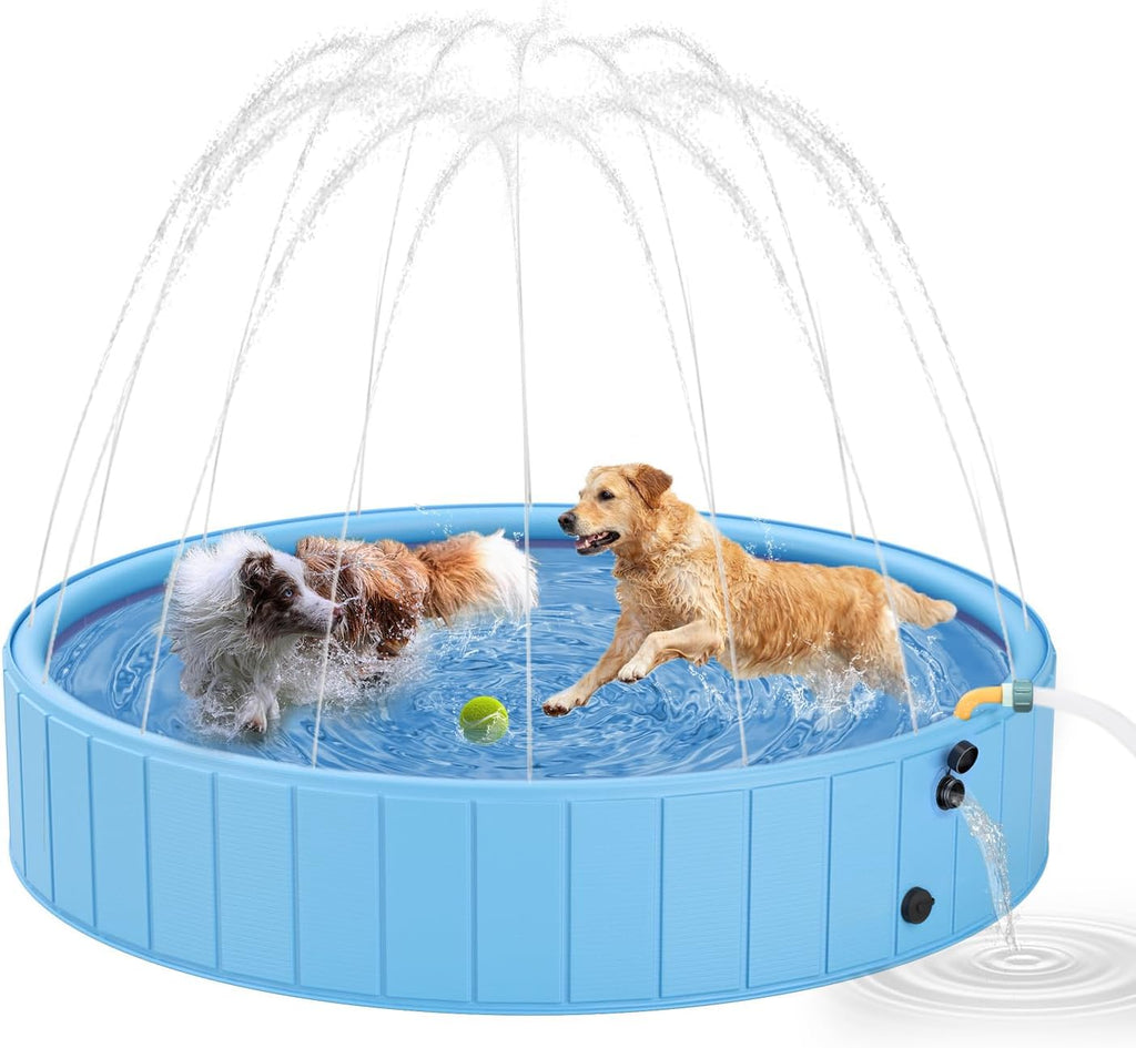 YSJILIDE Dog Pools for Large Dogs, 2-in-1 Sprinkler Pool for Kids Non-Slip Dog Swimming Pool for Outdoor Backyard Kids Dogs Ducks and Pet Baths 63" x 12"