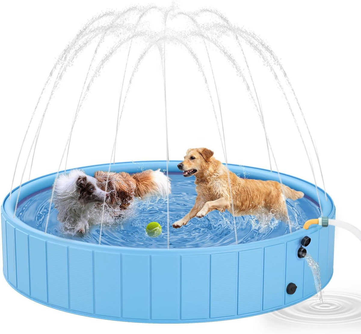 YSJILIDE Dog Pools for Large Dogs, 2-in-1 Sprinkler Pool for Kids Non-Slip Dog Swimming Pool for Outdoor Backyard Kids Dogs Ducks and Pet Baths 63" x 12"