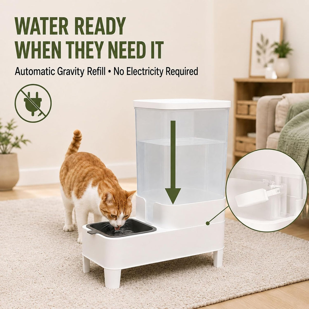 Automatic Cat Water Dispenser Elevated Gravity Water Bowl TOP Refill 4L