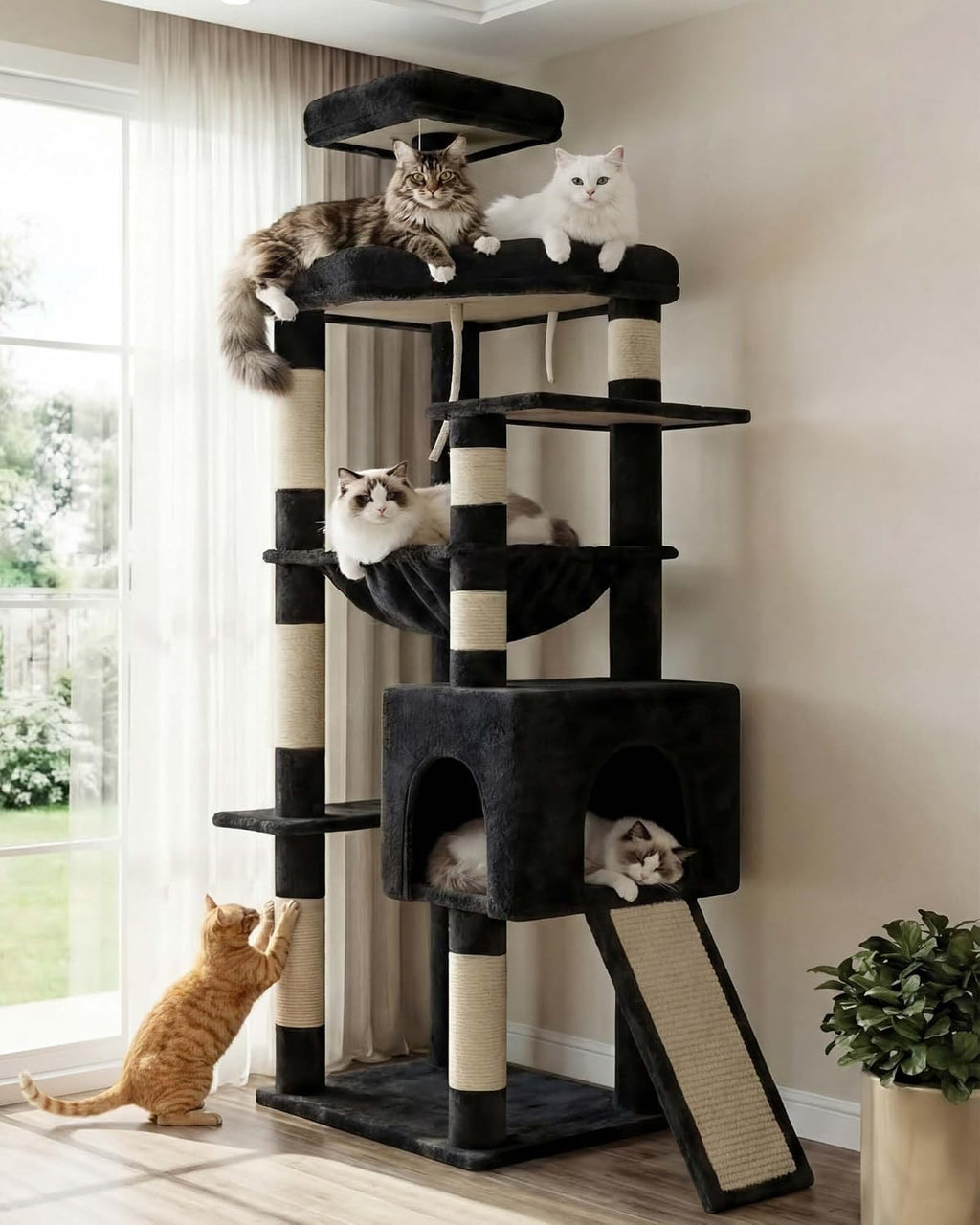 Heybly Cat Tree, 74-Inch Streamlined Cat Tower for Large Cats HCT061W