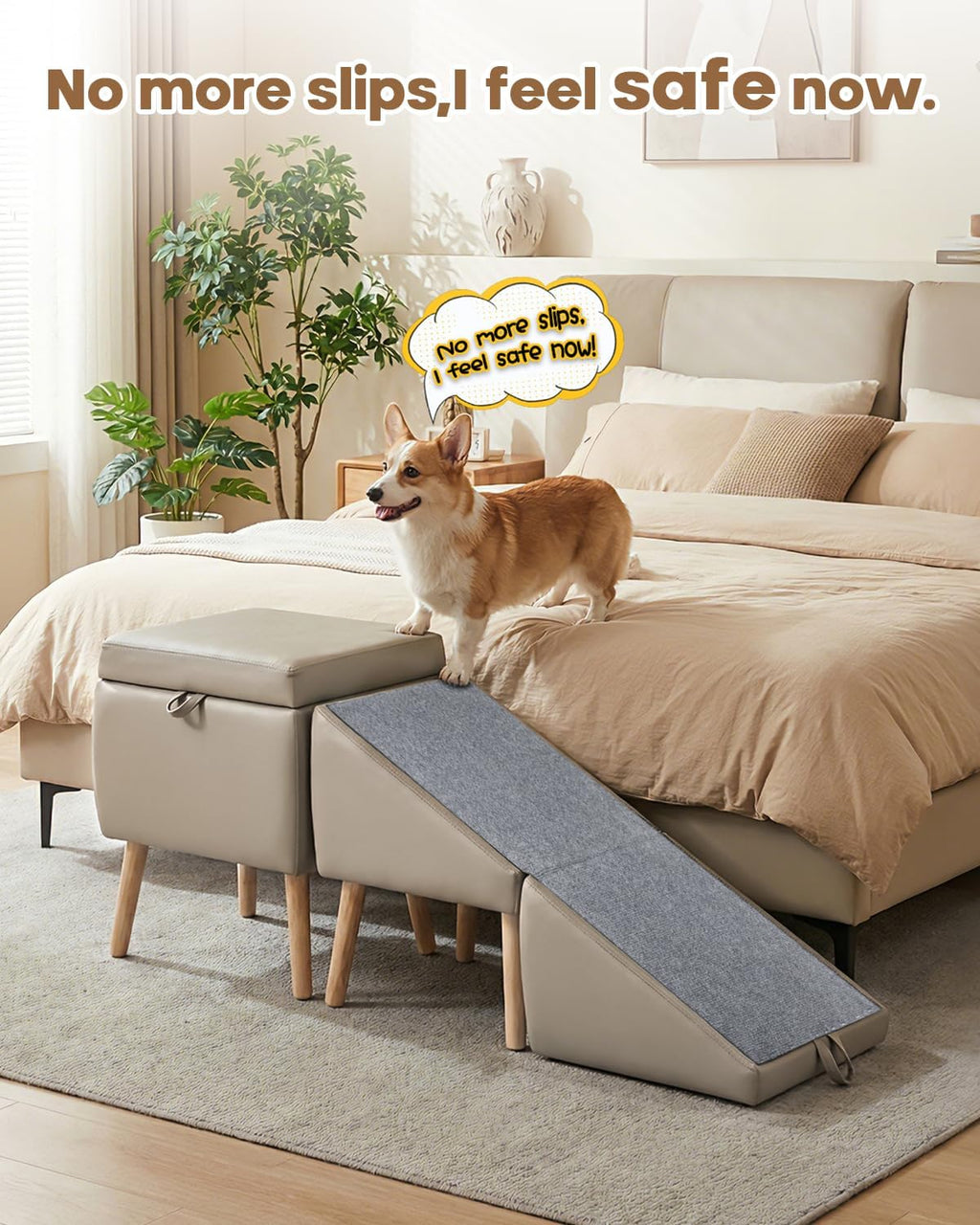 Split Ottoman Dog Ramp for Couch, 17.52" H Dog Stairs for Small Dogs and Cats, Foldable Pet Steps for Puppy and Medium/Senior Dogs,Non-Slip and Portable (Light Yellow)