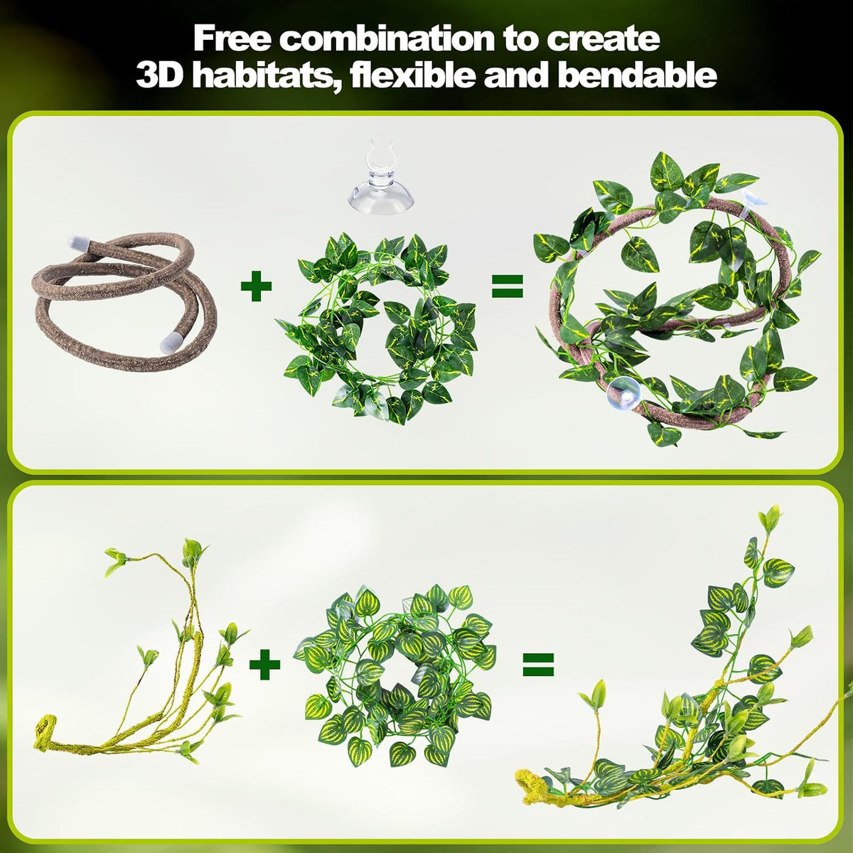 Reptile Plants for Bearded Dragon Tank Accessories, Hanging Plant Vines Set