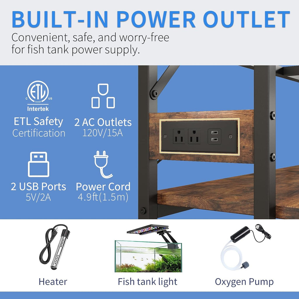 METYERRY 40 Gallon Fish Tank Stand with Power Outlet,Adjustable Shelf