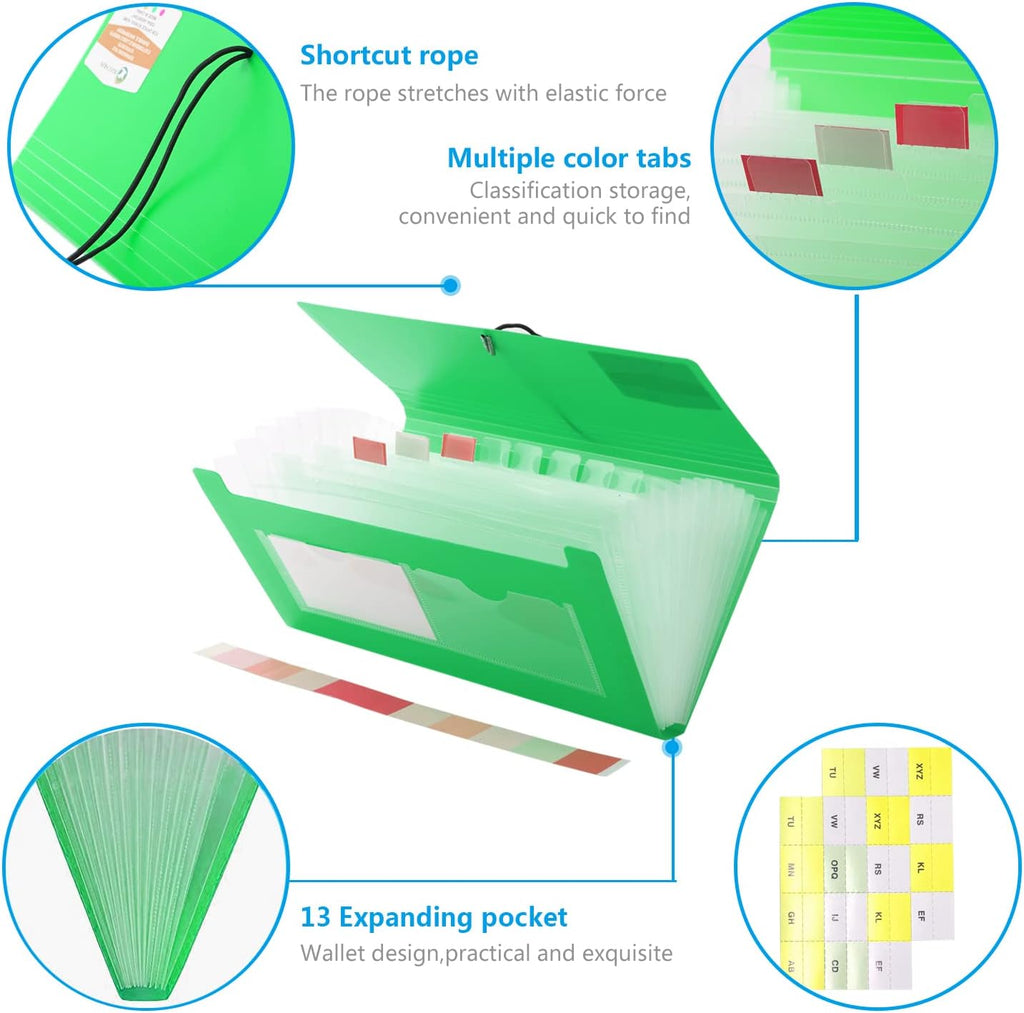 4 Pack Receipt Organizer, 13 Pocket Small Accordion File Folder for Coupons