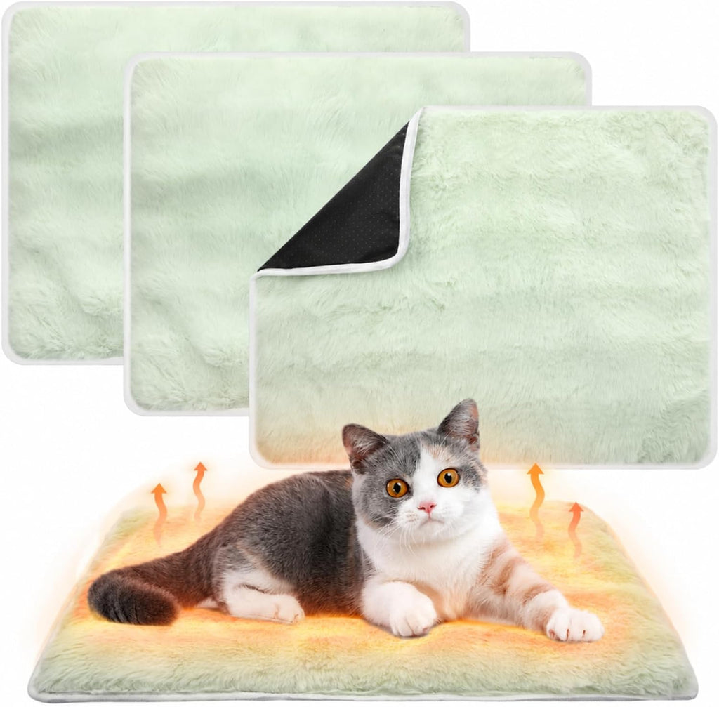 3 Pack Gray Self Warming Cat Bed Indoor 16''x24'' Self Heating Cat Mat Ultra Soft Thermal Kitten Bed Heated Pet Dog Pad Washable Removable for Outdoor Use Non Slip Reflect Body Heat