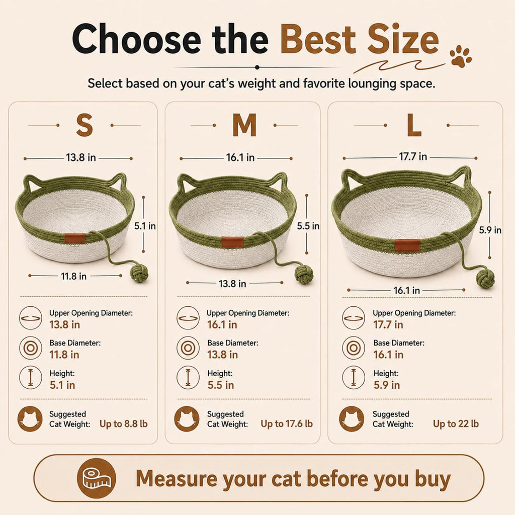 Handwoven Cotton Rope Cat Basket, Scratch-Friendly Cat Bed for Indoor Cats