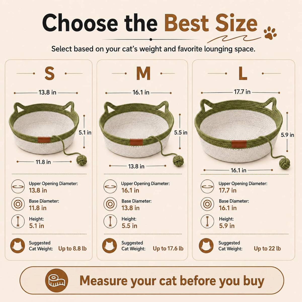 Handwoven Cotton Rope Cat Basket, Scratch-Friendly Cat Bed for Indoor Cats