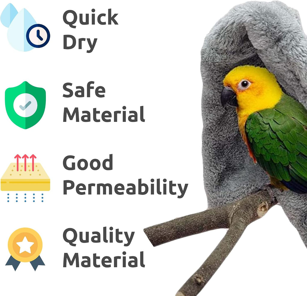 SIMENA Bird Blanket for Cage, Corner Fleece Bed for Birds, Cozy Bird Warmer, Parrot House for Cage, Cuddle Nest Hanging Toy for Lovebirds Parakeet (Grey, XL)