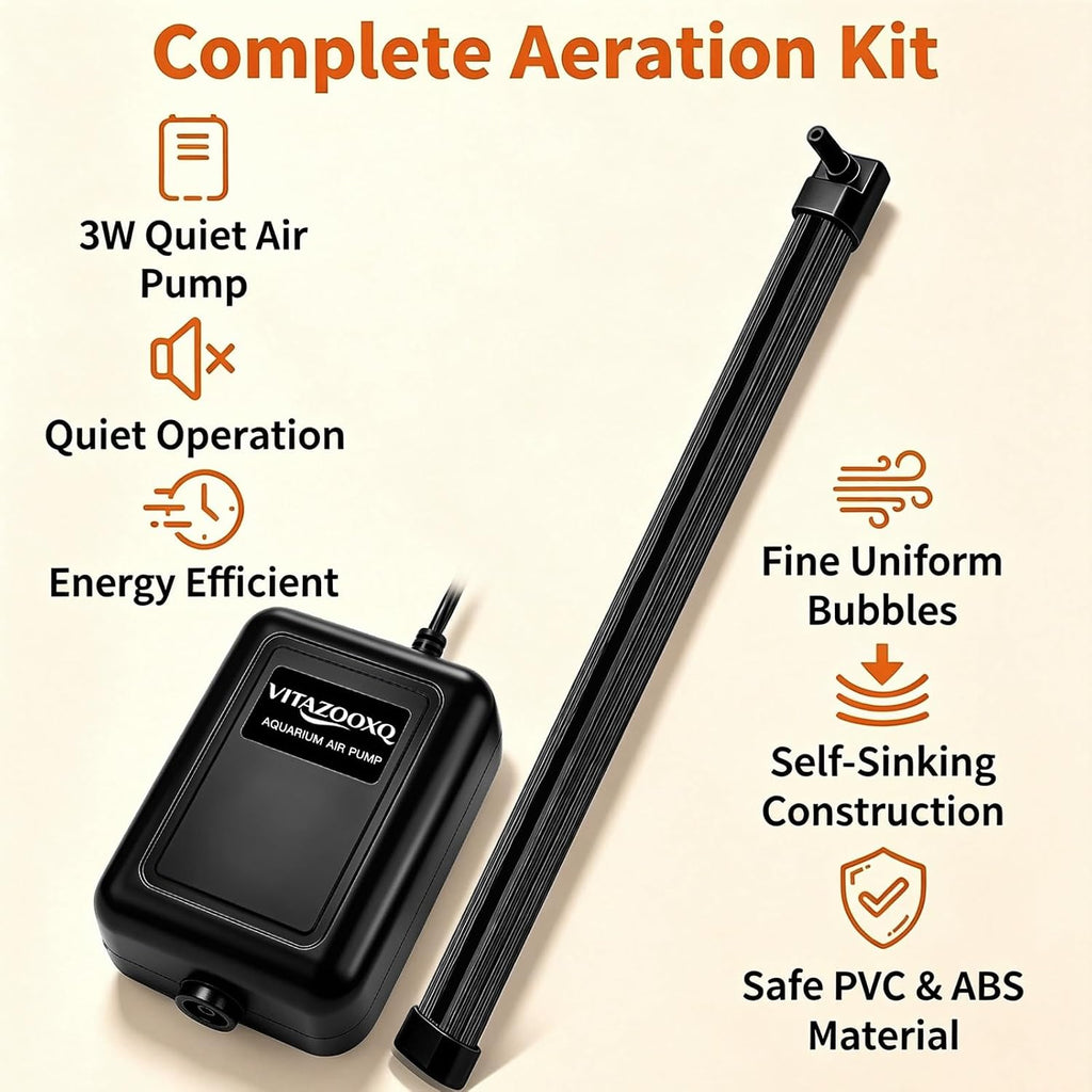 14.17" Black Bubble Bar Kit with Aquarium Air Pump