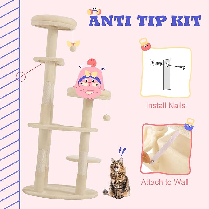 Allewie 55.5 in Cat Tree for Indoor Kitties/Soft Plush Perches/Multi-Level Cat - Image 8