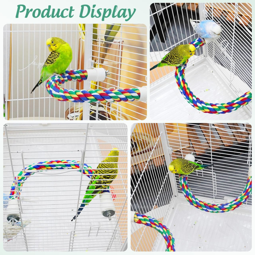 Colorful Bird Rope Perch Stand, Birdcage Swing Spiral Toys, Bird Climbing Standing Bungee Rope Perches Chew Toys Cage Accessories for Cockatiels Parrots Birds (15.7 inch /40 cm)