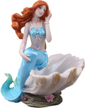 Mermaid Figurines Shell Aquarium Ornament Resin Mediterranean Style Mermaid Princess Craft Statue Jewelry Storage Organizer Gifts for Girls,Fish Tank Supplies Accessories (Blue)…