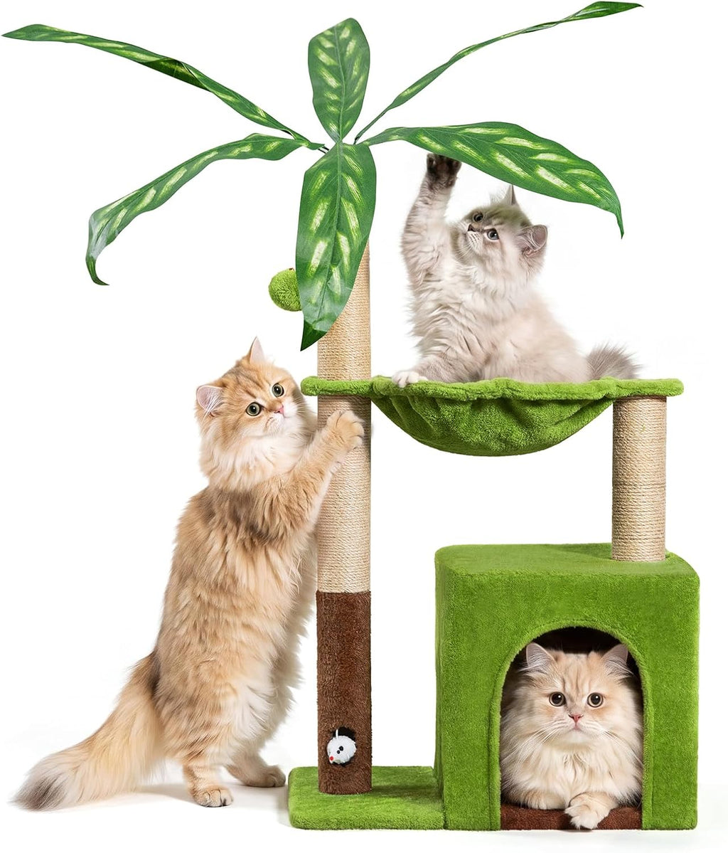 Woochpet 38'' Cat Tree Tower with Scratching Posts Cat Condo Green-1