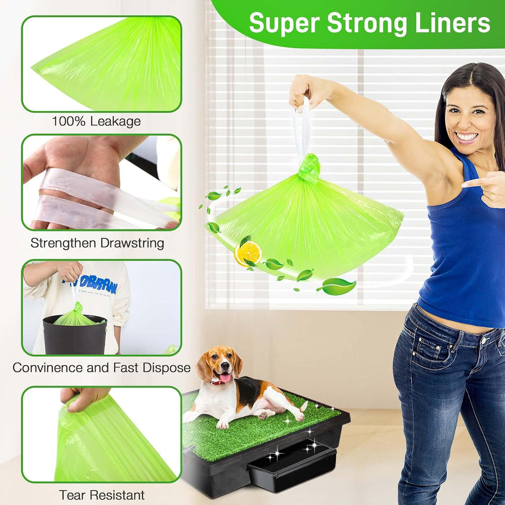 30 Pack Pet Loo Liners with Super Absorbent Pads for Petsafe Dog Potty Disposable Drawstring Pet Pee Pod Tray Bags Urine Disposal Kit Lemon Scent