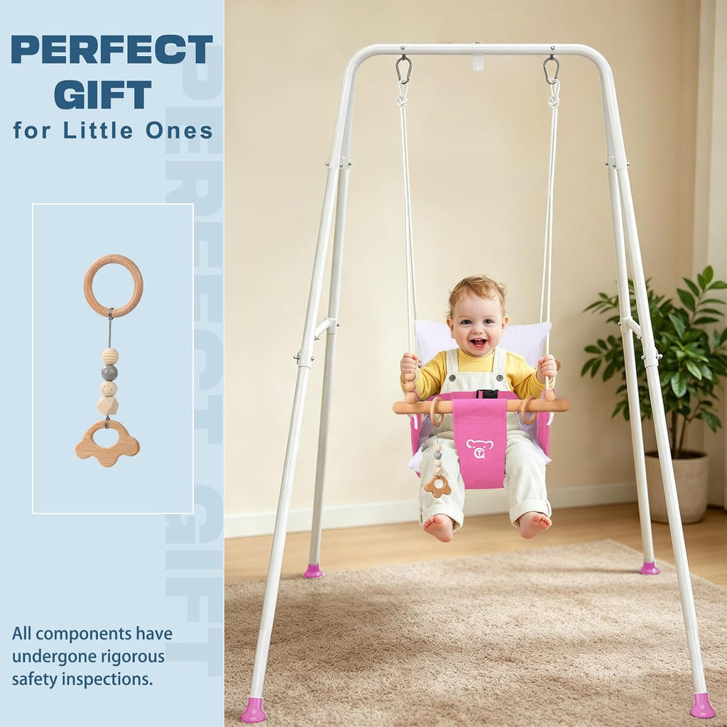 2 in 1 Baby Jumper & Swing, Foldable Stand, Toddler Swing Set for Indoor & Outdoor