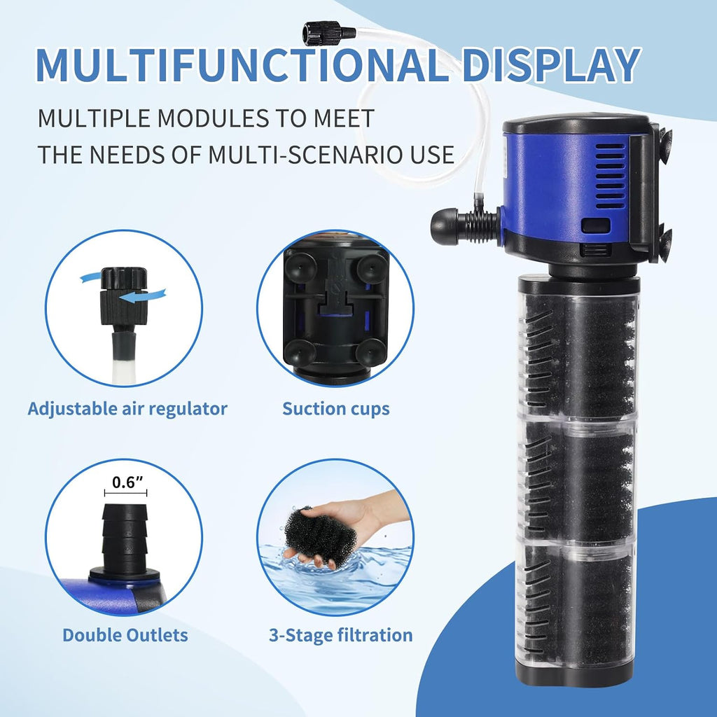 TARARIUM Aquarium Filter for Fish Tank, 4-in-1, Small fit 20-75gal
