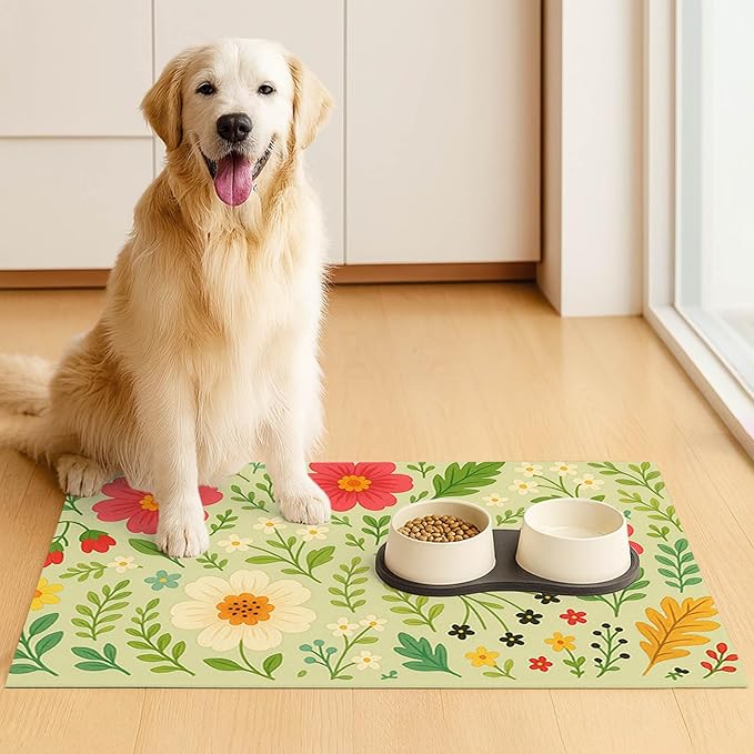 Absorbent Pet Feeding Mat Floral Design - Image 3