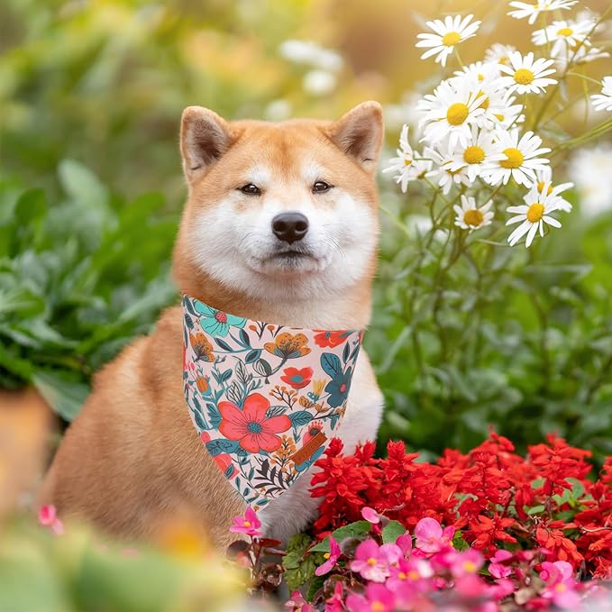 PTDECOR Flower Dog Bandana, Triangle Pet Bandanas - Image 2