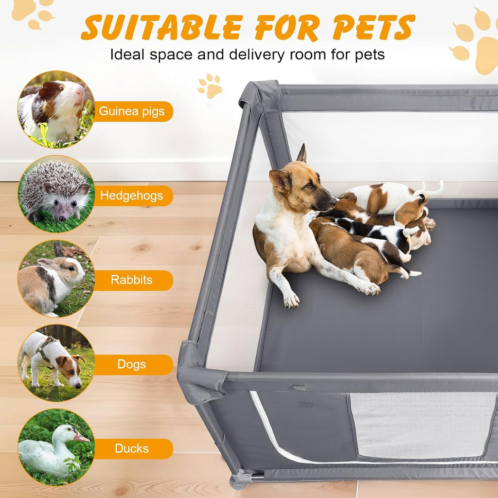 48x48x26 Inch Dog Playpen with Gate, Foldable Indoor Pet Fence