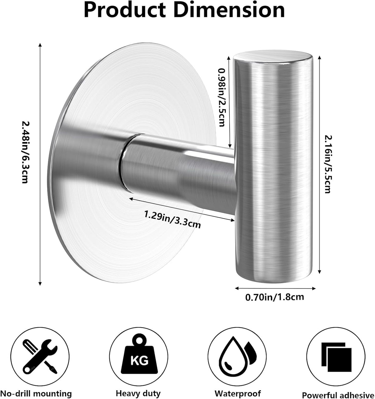 Heavy Duty Self-Adhesive Coat Hooks, Stainless Steel Towel Hooks for Bags, Towels, Robes, Hats, Aprons – No Drill Bathroom, Kitchen, Hotel Wall Hooks (Silver, 4 Pack)