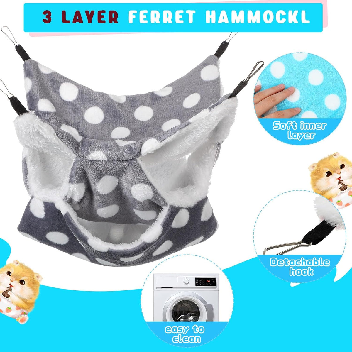 Sadnyy 6 Pieces Guinea Pig Rat Hammock Three Layer Ferret Bed Small Animal Hanging Pet Cage Hammock for Chinchilla Rat Sugar Glider Squirrel Reptiles(Lively Pattern)