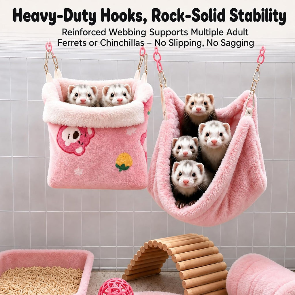 CTTZCKJ Anxiety Relief Ferret Hammock Set with Soft Cage Mat,6 Pcs Pink Sugar Glider Cage Accessories for Rats,Hamster,Guinea Pigs,Chinchilla,Squirrel,Hedgehog,Gerbil,Bunny,Bearded Dragon,Lizard