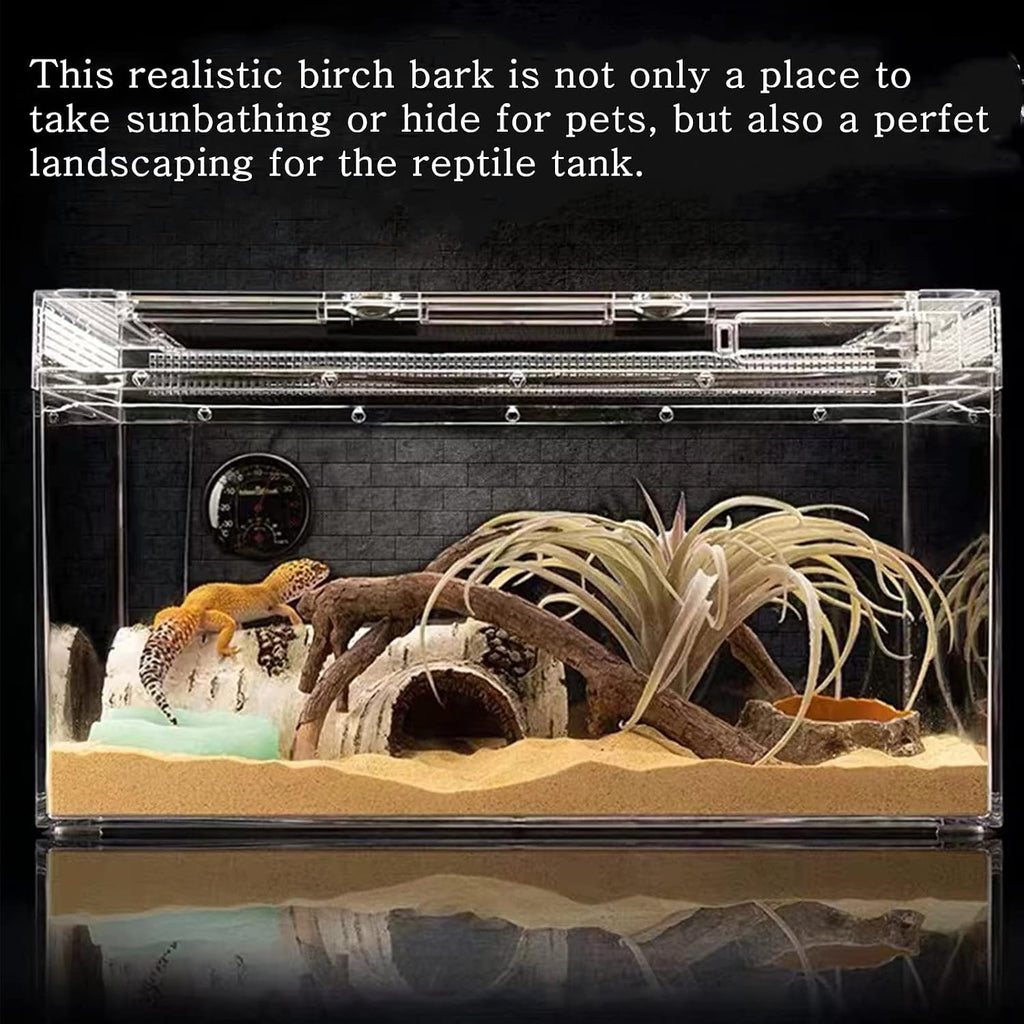 Reptile Hides and Caves Birch Tree Bark Trunk Habitats Decor Aquarium Decoration Wood for Lizard Geckos Snake Spiders Frogs Turtle (Medium)