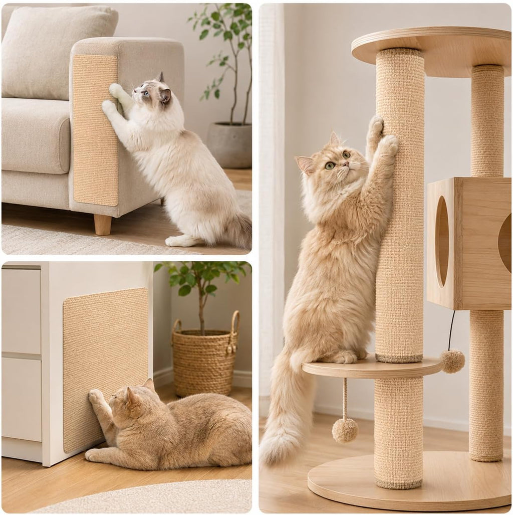 Cat Scratch Furniture Protector, Self-Adhesive Carpet Mat, Brown