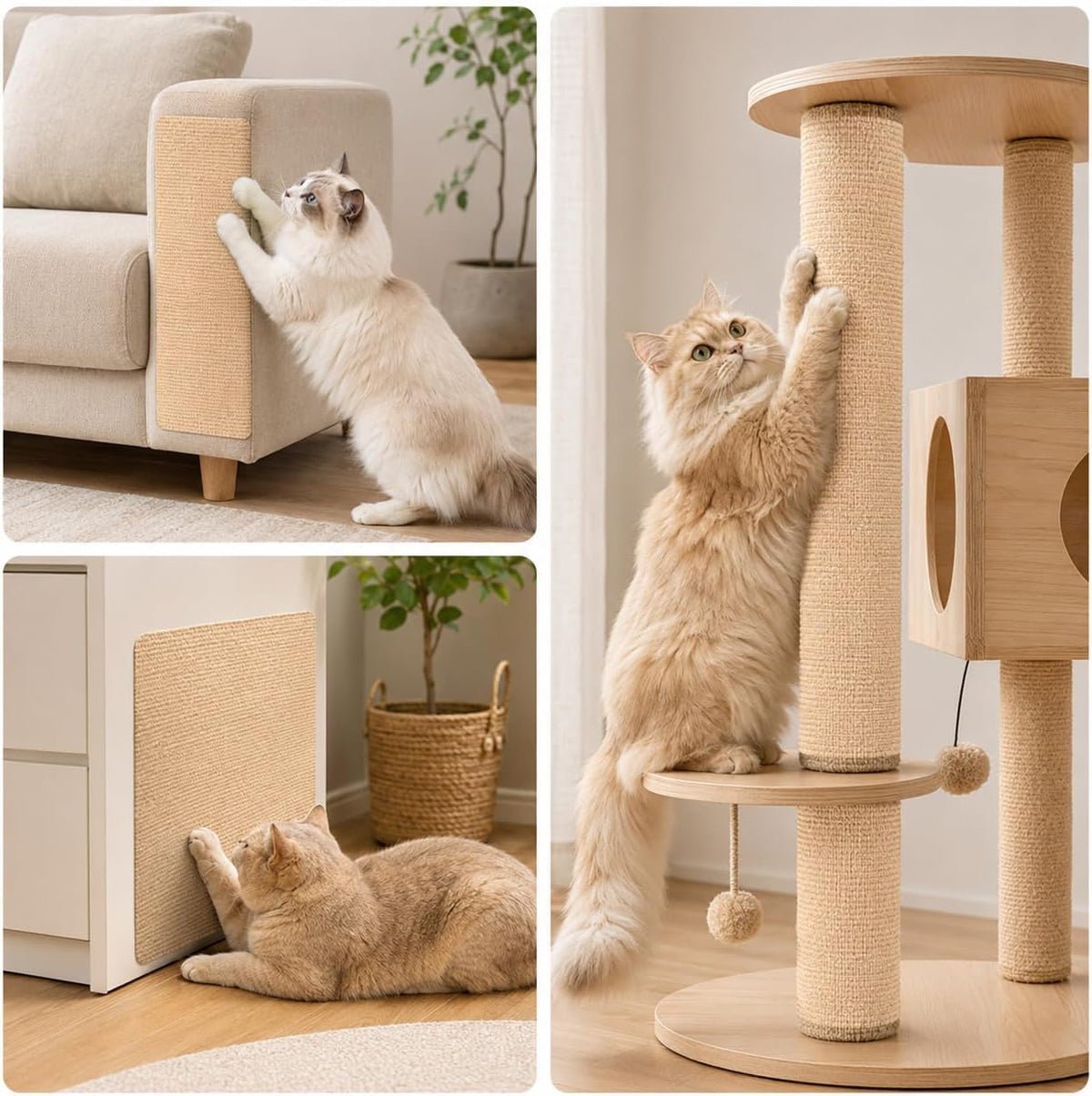Cat Scratch Furniture Protector, Self-Adhesive Carpet Mat, Brown