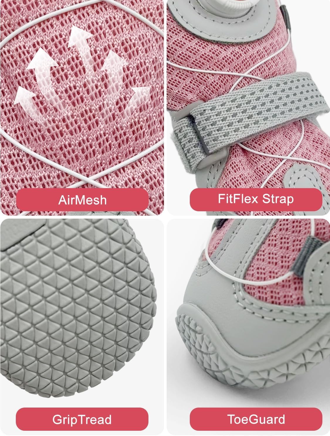 Huafly Dog Shoes Tension Knob-Twist-Lock Dog Boots&Paw Protectors Pink 4pcs
