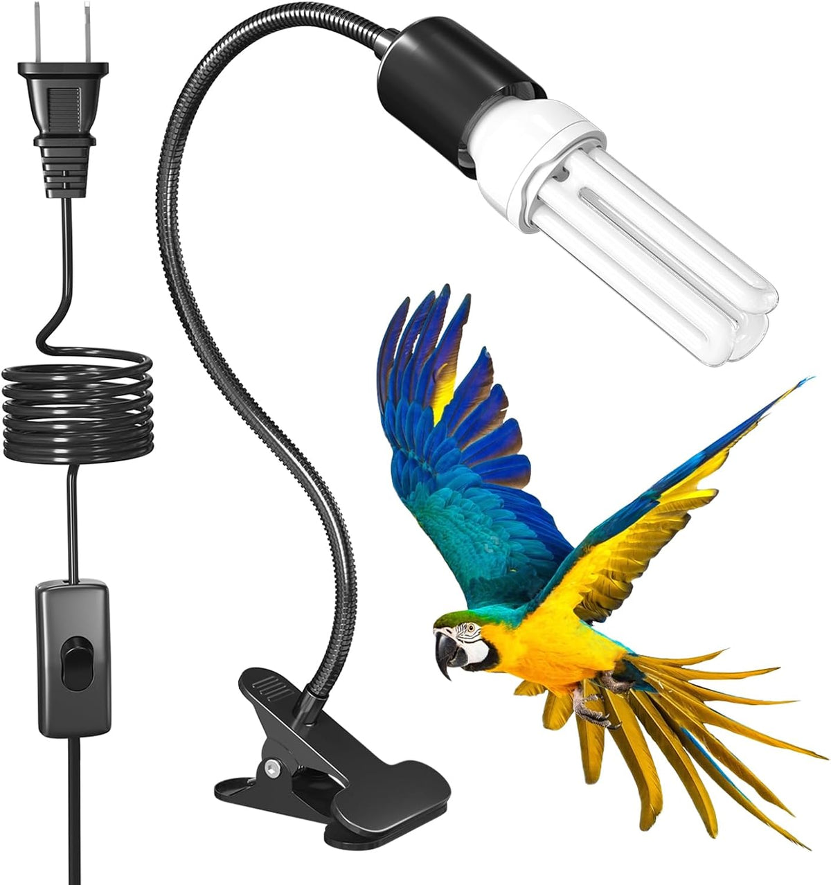 GlowUp UVB 2.4 Bird Cage Lighting Combo Kit, Bird Light for Captive Birds, 360° Rotatable Clip Lamp with 20W UVB 2.4 Compact Fluorescent Light Bulb